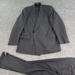 Vintage Marco Bianconi Suit 44L Black Wool Double Breasted Pleated Italy 38x31
